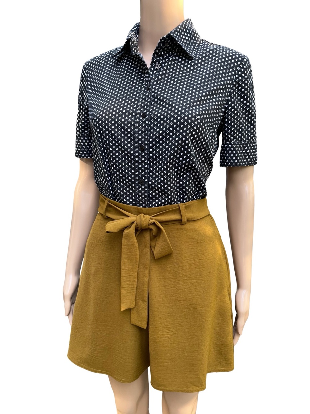 Jacob Black Geometric Button Down Shirt Stretch Cotton S